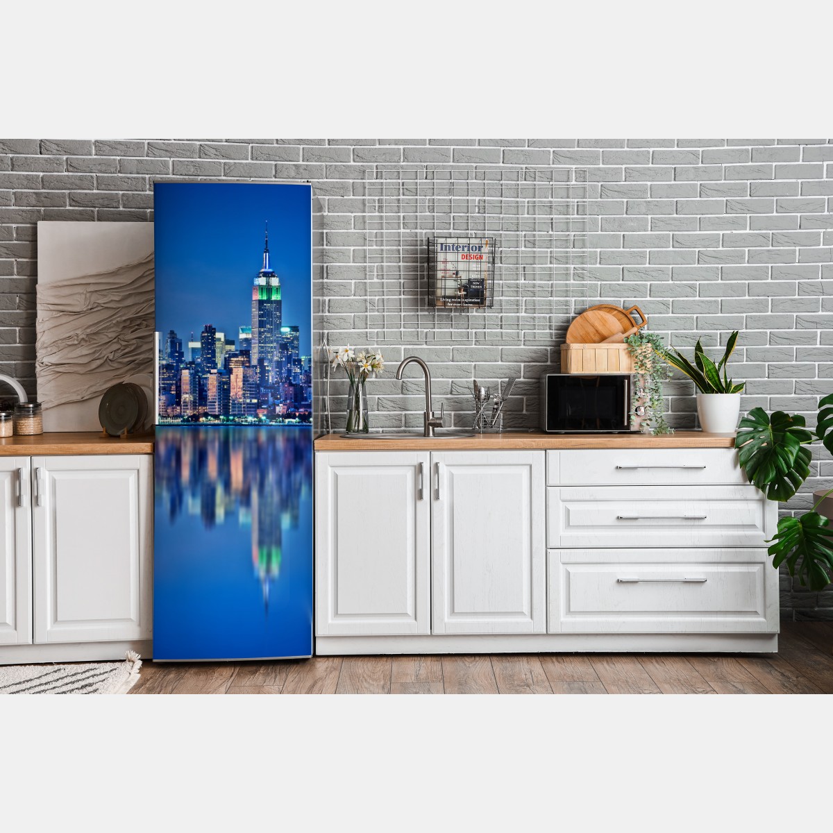 Naklejka na lodówkę Nowy Jork nocna panorama z odbiciem – Wallissimo® Naklejka na lodówkę Nowy Jork nocna panorama z odbiciem – Wallissimo®