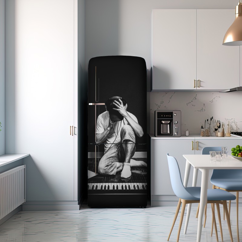 Naklejka na lodówkę introwertyczny muzyk przy klawiaturze – Wallissimo® Naklejka na lodówkę introwertyczny muzyk przy klawiaturze – Wallissimo®