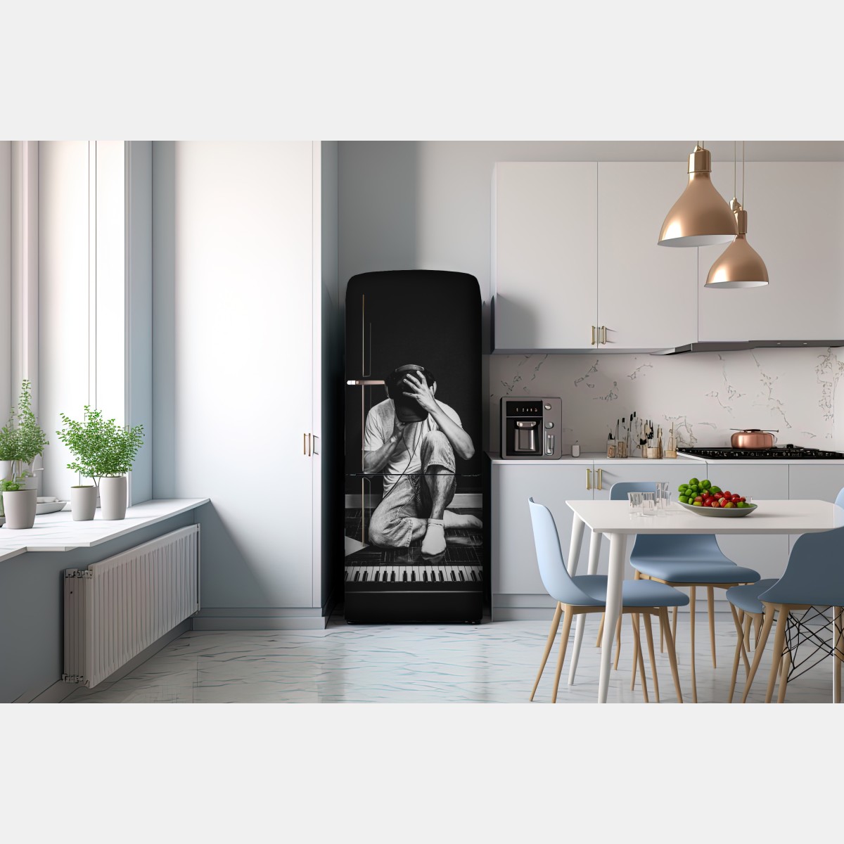 Naklejka na lodówkę introwertyczny muzyk przy klawiaturze – Wallissimo® Naklejka na lodówkę introwertyczny muzyk przy klawiaturze – Wallissimo®