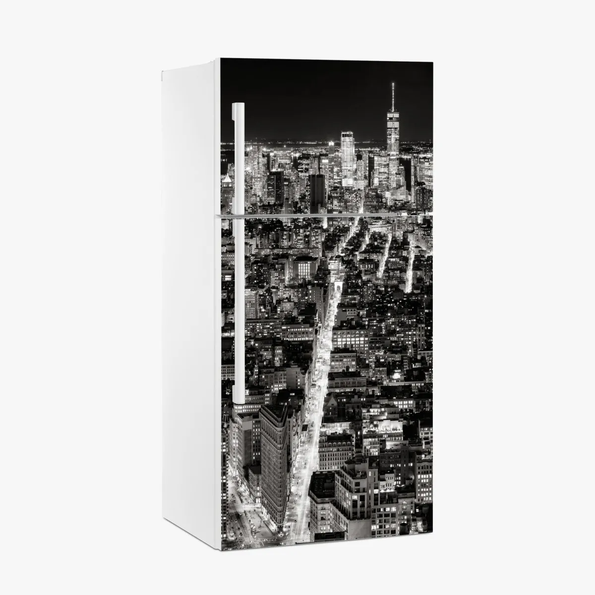 Naklejka na lodówkę monochromatyczna panorama miasta nocą – Wallissimo® Naklejka na lodówkę monochromatyczna panorama miasta nocą – Wallissimo®