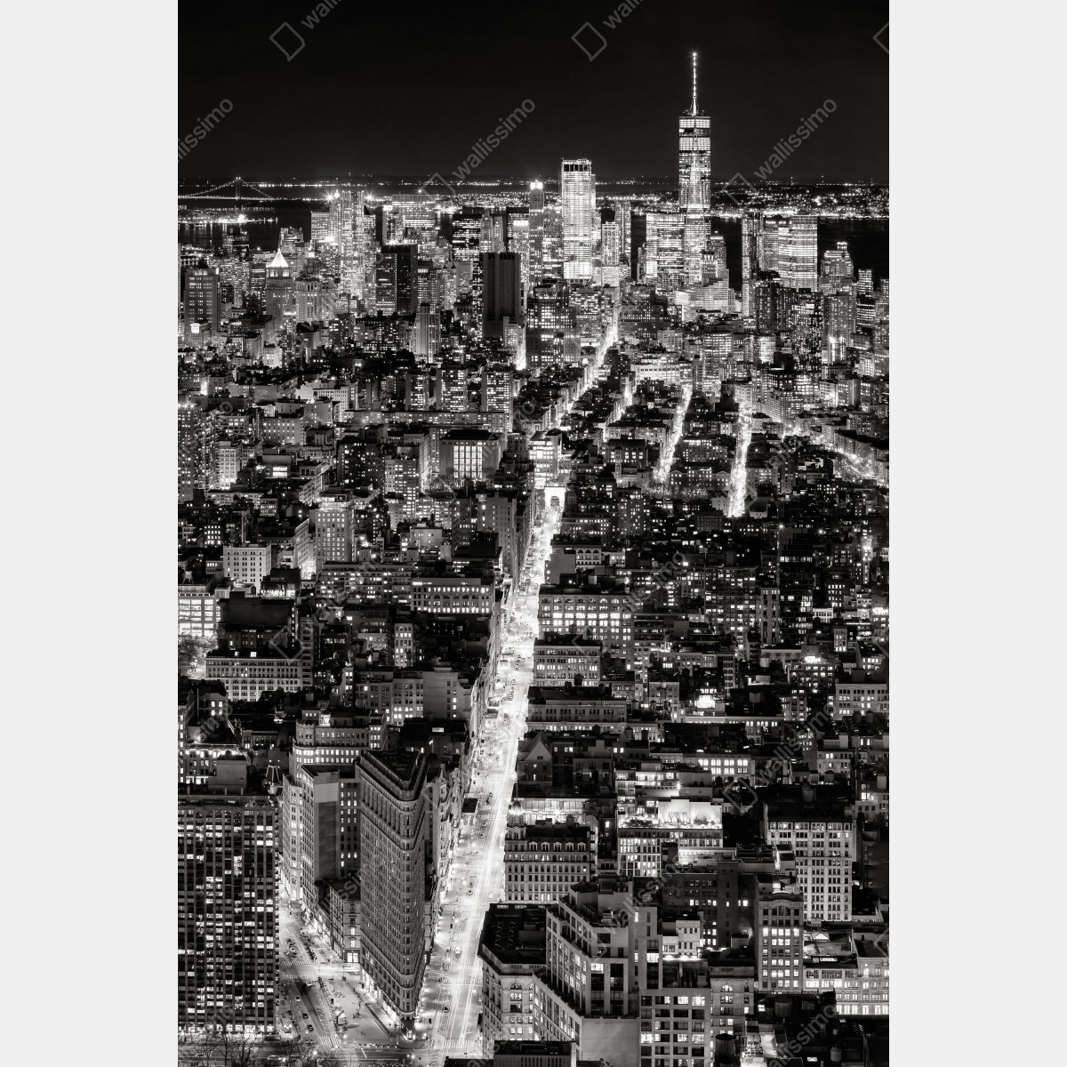 Naklejka na lodówkę monochromatyczna panorama miasta nocą – Wallissimo® Naklejka na lodówkę monochromatyczna panorama miasta nocą – Wallissimo®