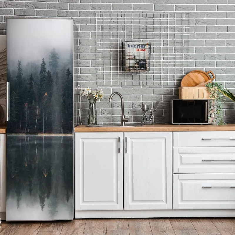 Naklejka na lodówkę delikatny turkusowy wzór liści – Wallissimo®