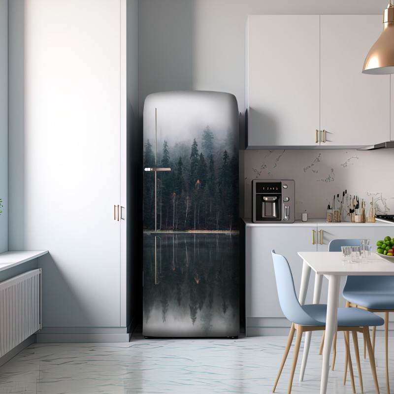 Naklejka na lodówkę mglista refleksja w lesie – Wallissimo® Naklejka na lodówkę mglista refleksja w lesie – Wallissimo®