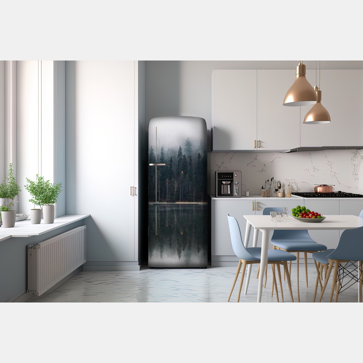 Naklejka na lodówkę mglista refleksja w lesie – Wallissimo® Naklejka na lodówkę mglista refleksja w lesie – Wallissimo®