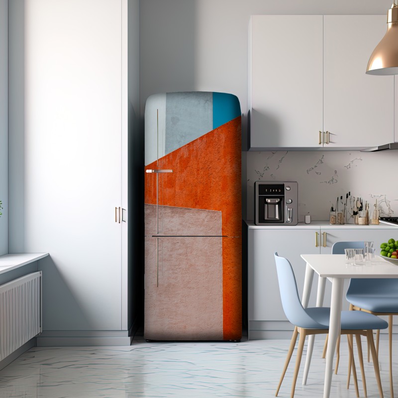 Naklejka na lodówkę odważna geometryczna elewacja w pomarańczy i turkusie – Wallissimo® Naklejka na lodówkę odważna geometryczna elewacja w pomarańczy i turkusie – Wallissimo®