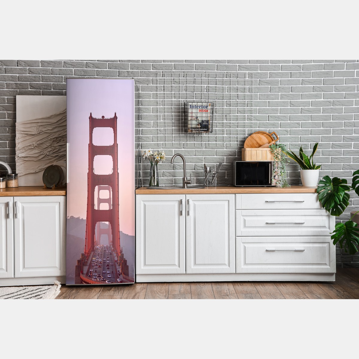 Naklejka na lodówkę Golden Gate o pastelowym zachodzie słońca – Wallissimo® Naklejka na lodówkę Golden Gate o pastelowym zachodzie słońca – Wallissimo®