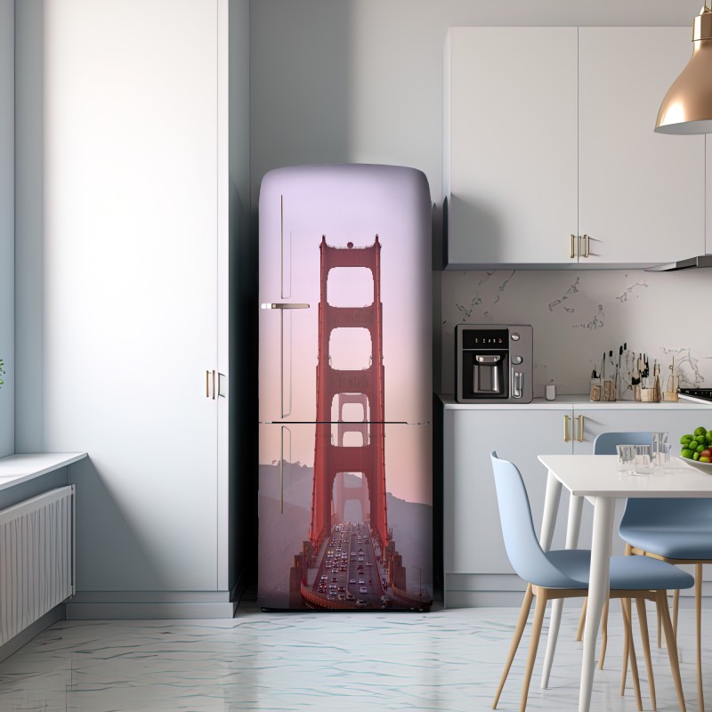 Naklejka na lodówkę Golden Gate o pastelowym zachodzie słońca – Wallissimo® Naklejka na lodówkę Golden Gate o pastelowym zachodzie słońca – Wallissimo®