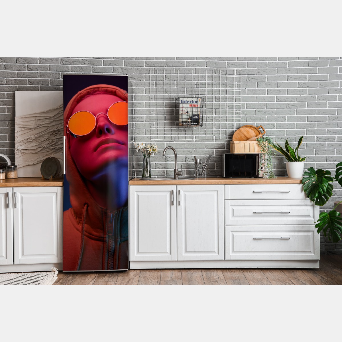 Naklejka na lodówkę neonowy portret w okrągłych okularach – Wallissimo® Naklejka na lodówkę neonowy portret w okrągłych okularach – Wallissimo®