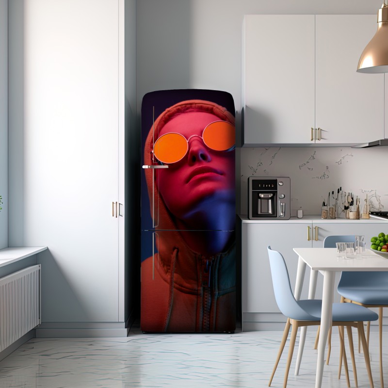 Naklejka na lodówkę neonowy portret w okrągłych okularach – Wallissimo® Naklejka na lodówkę neonowy portret w okrągłych okularach – Wallissimo®