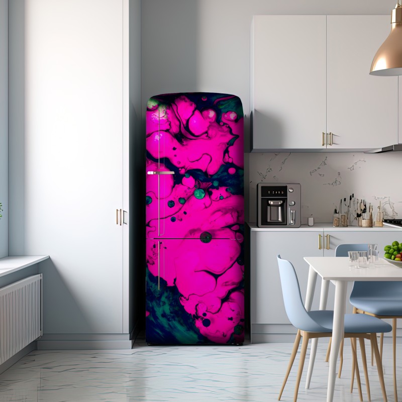 Naklejka na lodówkę neonowa różowa abstrakcja płynna – Wallissimo® Naklejka na lodówkę neonowa różowa abstrakcja płynna – Wallissimo®