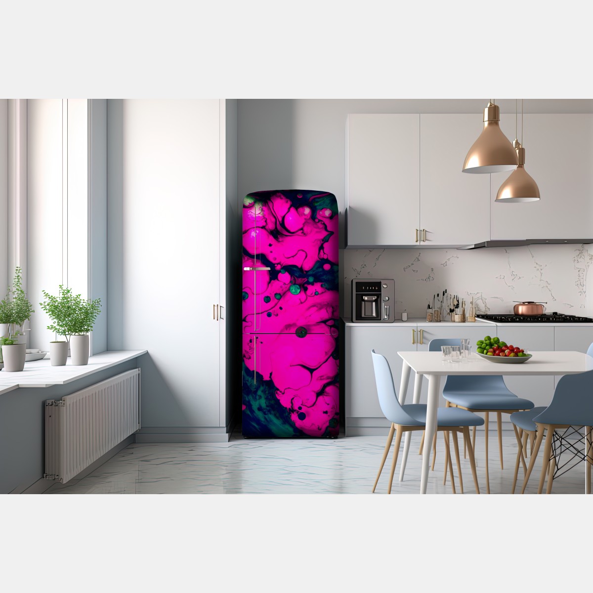 Naklejka na lodówkę neonowa różowa abstrakcja płynna – Wallissimo® Naklejka na lodówkę neonowa różowa abstrakcja płynna – Wallissimo®