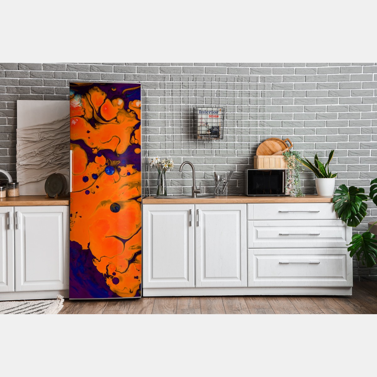 Naklejka na lodówkę intensywny pomarańczowy przepływ – Wallissimo® Naklejka na lodówkę intensywny pomarańczowy przepływ – Wallissimo®