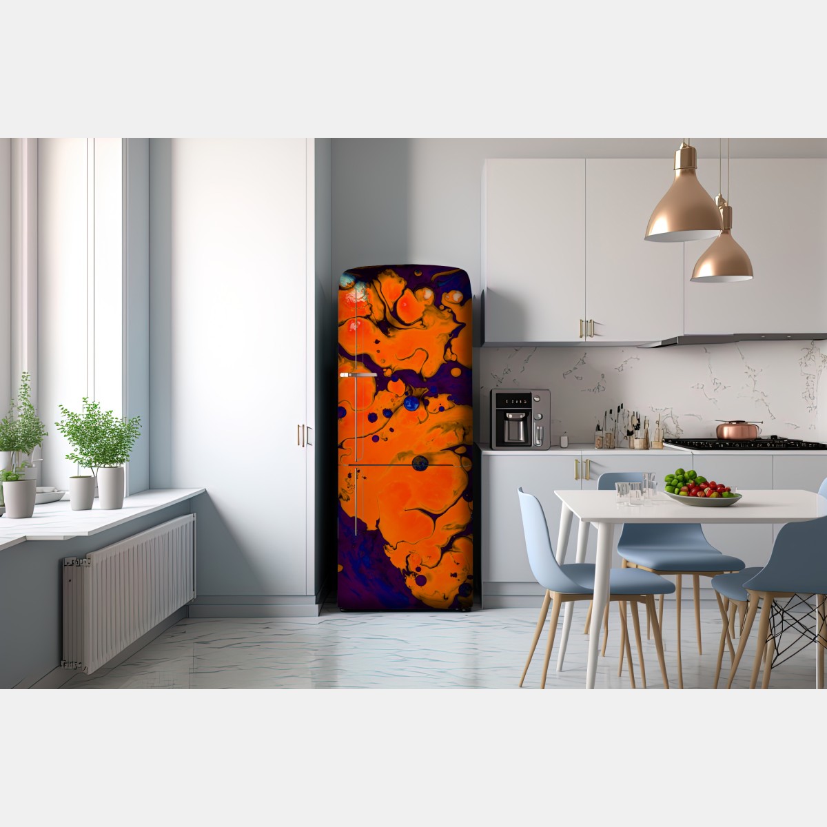 Naklejka na lodówkę intensywny pomarańczowy przepływ – Wallissimo® Naklejka na lodówkę intensywny pomarańczowy przepływ – Wallissimo®