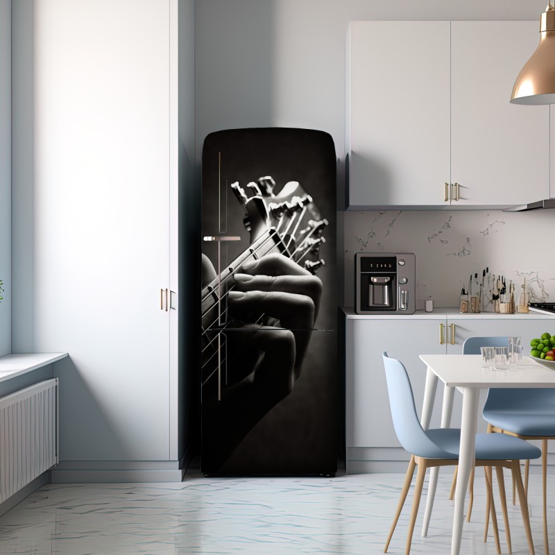 Naklejka na lodówkę zbliżenie dłoni gitarzysty na gryfie – Wallissimo® Naklejka na lodówkę zbliżenie dłoni gitarzysty na gryfie – Wallissimo®