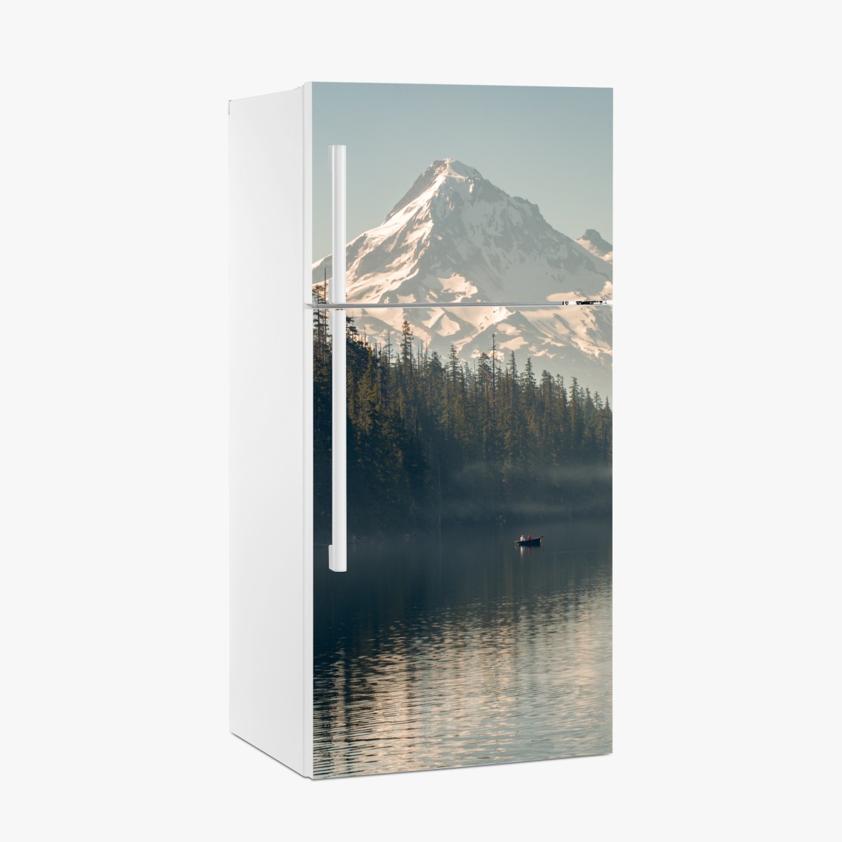 Fridge sticker majestic snow-capped mountain over a tranquil lake – Wallissimo®