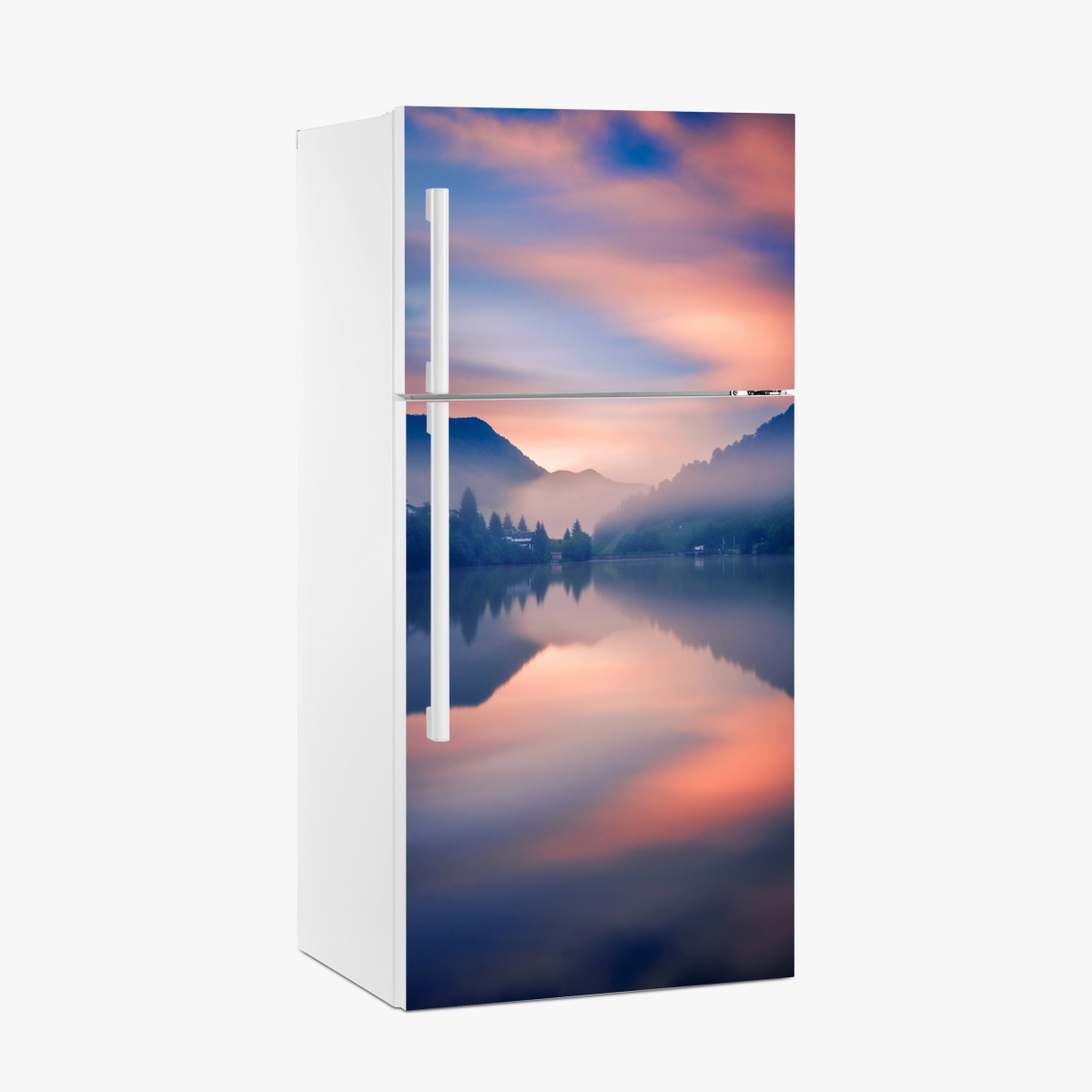 Fridge sticker misty mountain lake at dawn – Wallissimo®
