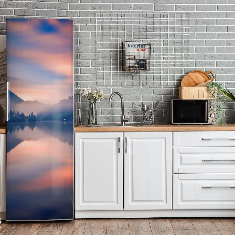 Naklejka na lodówkę vintage palmy na Hawajach o zachodzie słońca – Wallissimo®