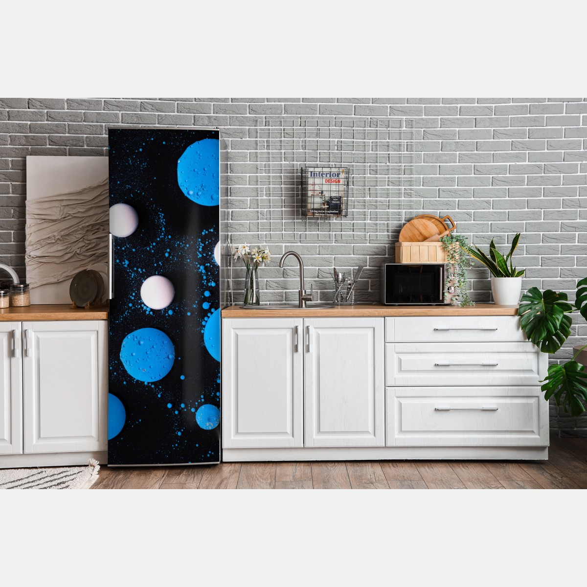 Naklejka na lodówkę niebieski marmurowy wzór płynnej farby – Wallissimo® Naklejka na lodówkę niebieski marmurowy wzór płynnej farby – Wallissimo®