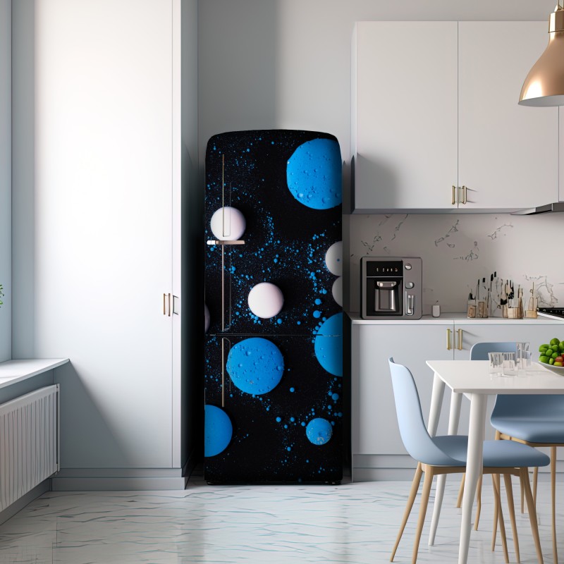 Naklejka na lodówkę niebieski marmurowy wzór płynnej farby – Wallissimo® Naklejka na lodówkę niebieski marmurowy wzór płynnej farby – Wallissimo®