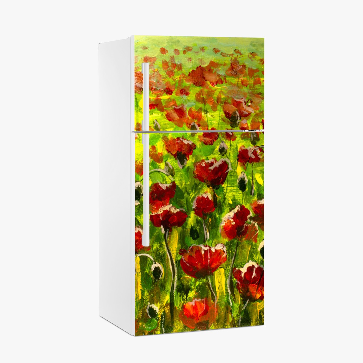 Fridge sticker vibrant field of red poppies – Wallissimo®