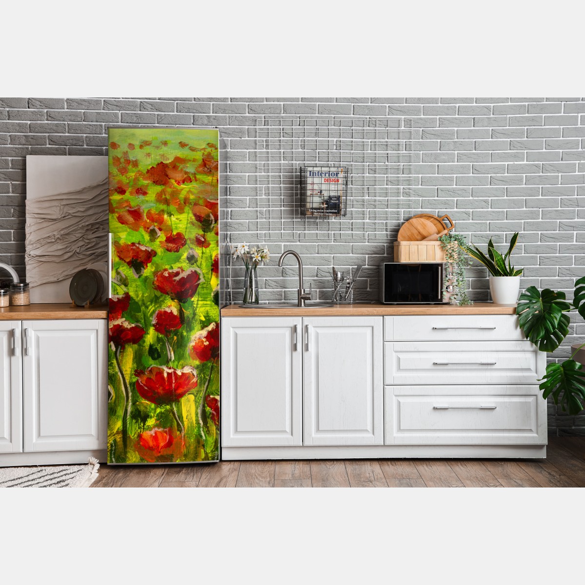 Naklejka na lodówkę pole czerwonych maków – Wallissimo® Naklejka na lodówkę pole czerwonych maków – Wallissimo®