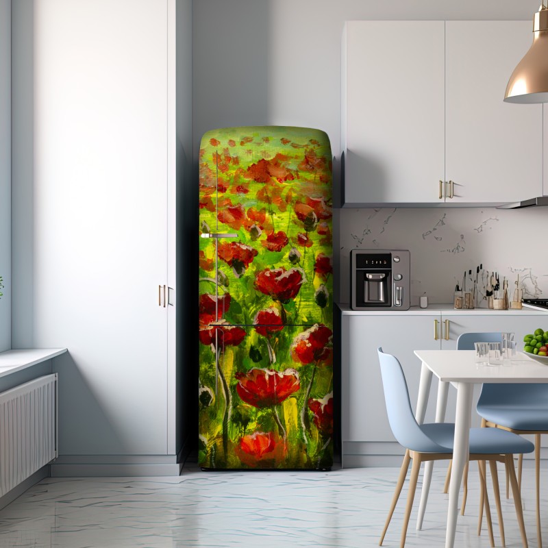 Naklejka na lodówkę pole czerwonych maków – Wallissimo® Naklejka na lodówkę pole czerwonych maków – Wallissimo®