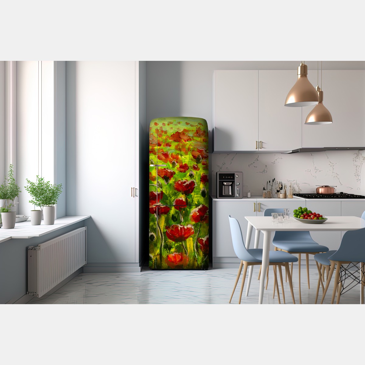 Naklejka na lodówkę pole czerwonych maków – Wallissimo® Naklejka na lodówkę pole czerwonych maków – Wallissimo®