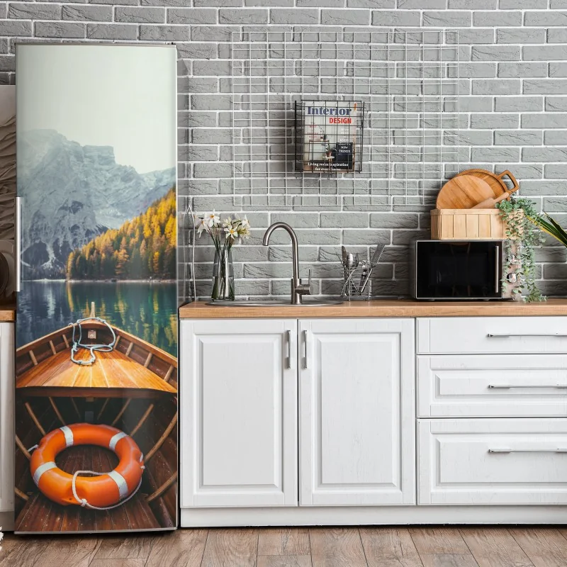 Naklejka na lodówkę wschód słońca nad Lago di Braies – Wallissimo® Naklejka na lodówkę wschód słońca nad Lago di Braies – Wallissimo®