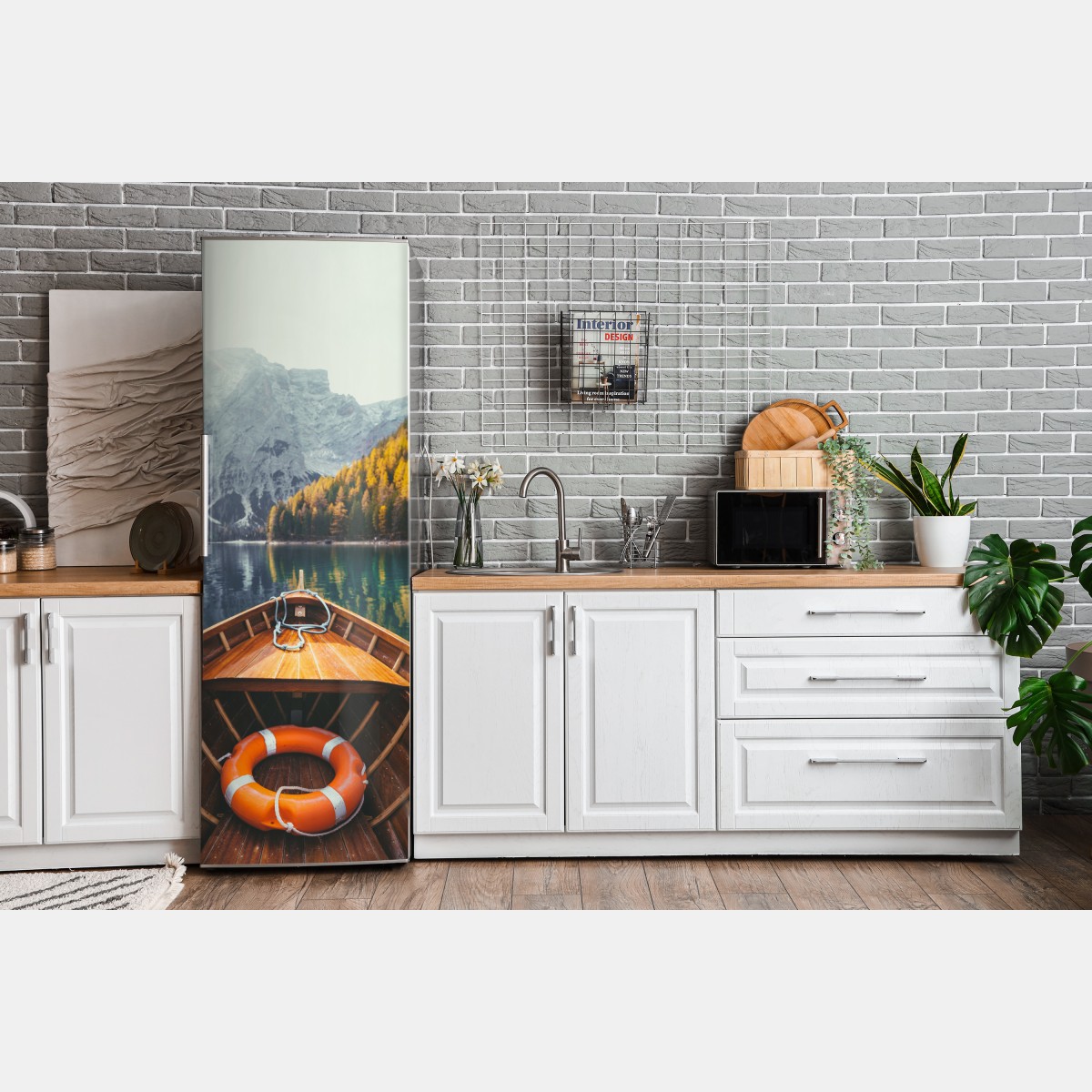 Naklejka na lodówkę wschód słońca nad Lago di Braies – Wallissimo® Naklejka na lodówkę wschód słońca nad Lago di Braies – Wallissimo®