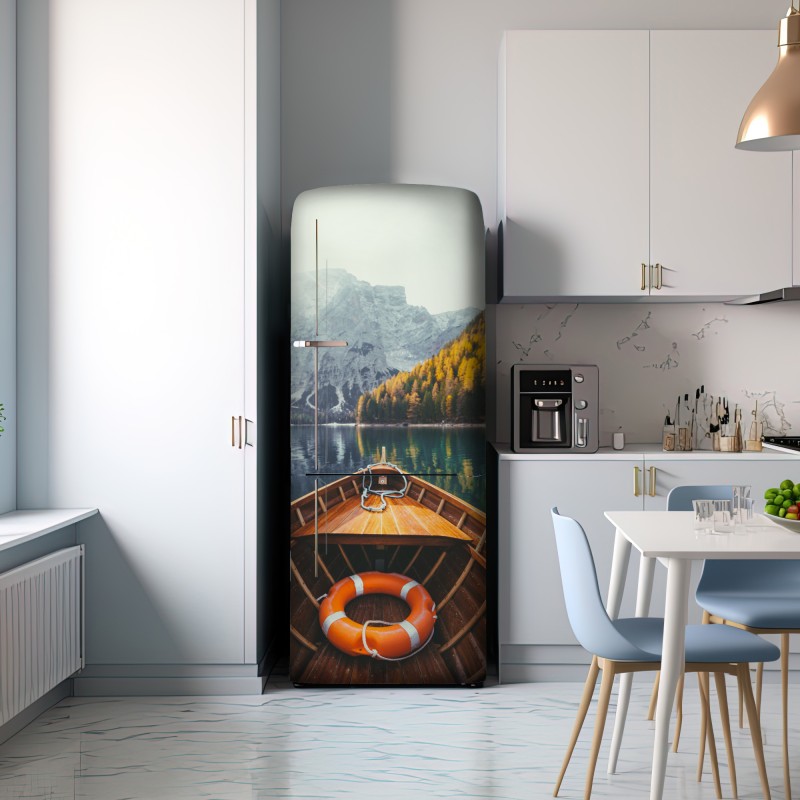 Naklejka na lodówkę wschód słońca nad Lago di Braies – Wallissimo® Naklejka na lodówkę wschód słońca nad Lago di Braies – Wallissimo®