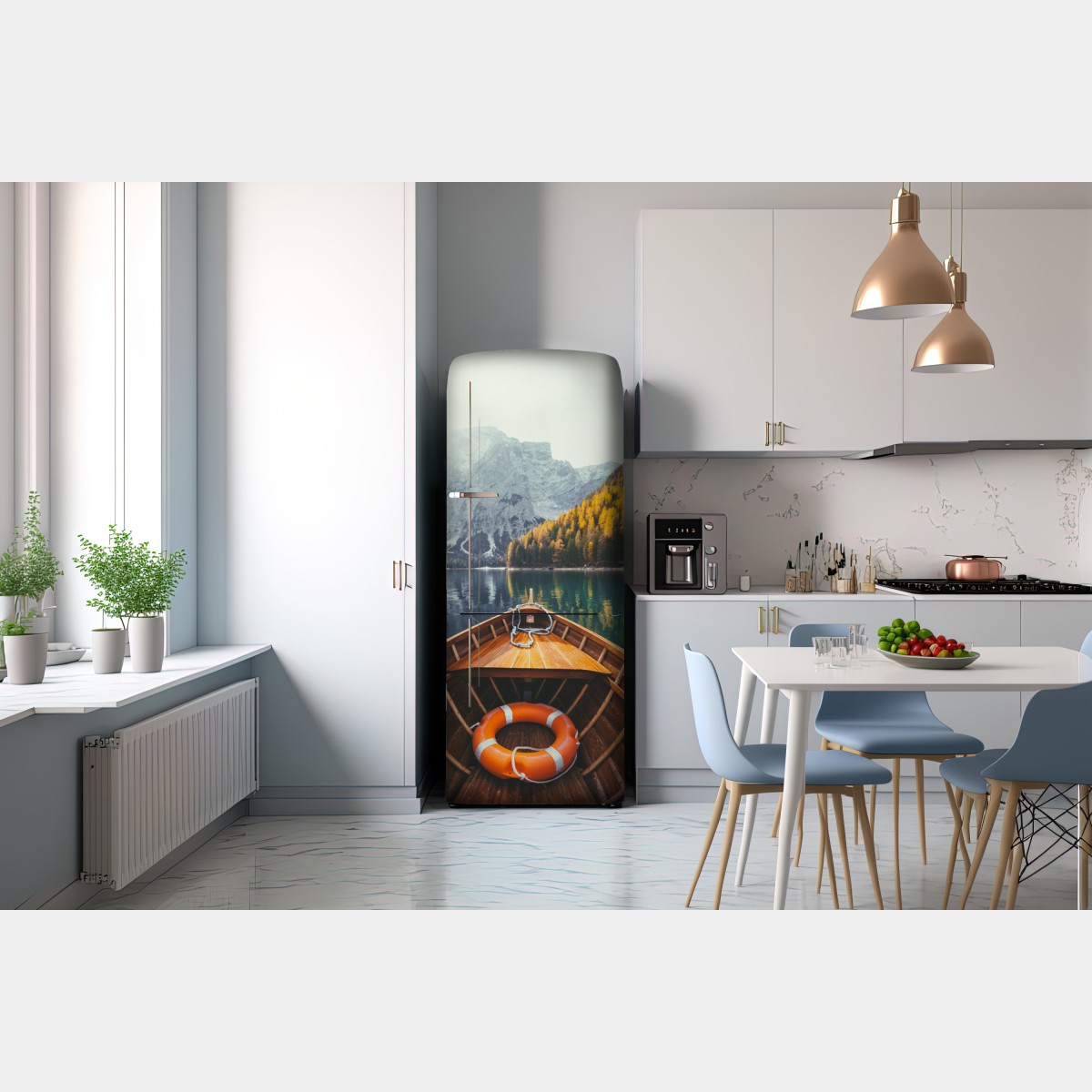 Naklejka na lodówkę wschód słońca nad Lago di Braies – Wallissimo® Naklejka na lodówkę wschód słońca nad Lago di Braies – Wallissimo®