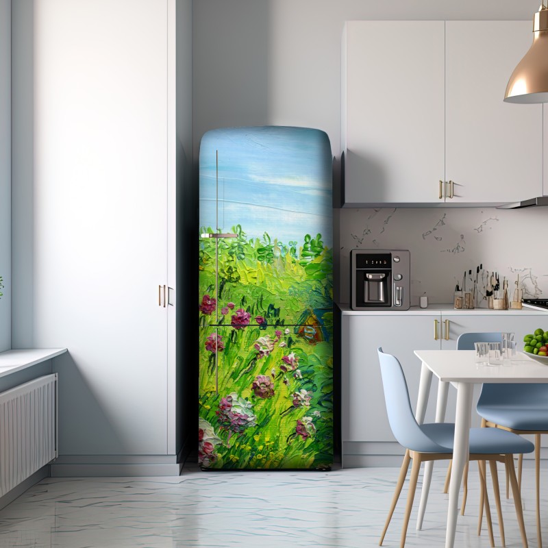 Naklejka na lodówkę łąka piwonii wiosenna — impasto kwiatowy obraz – Wallissimo® Naklejka na lodówkę łąka piwonii wiosenna — impasto kwiatowy obraz – Wallissimo®