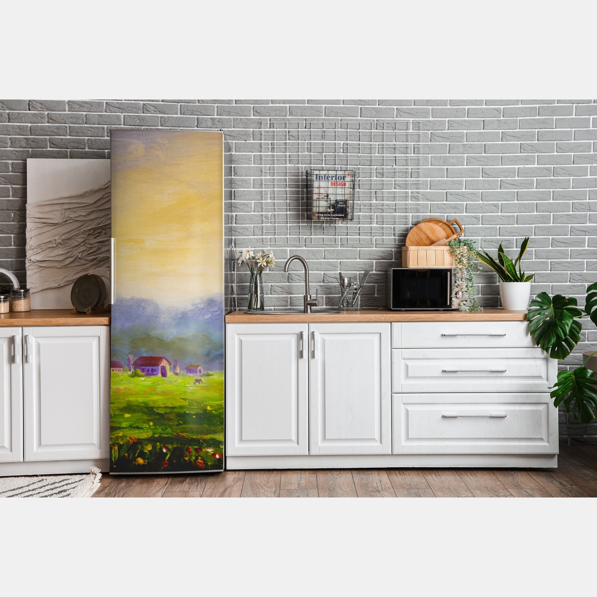Naklejka na lodówkę świt nad letnią łąką – Wallissimo® Naklejka na lodówkę świt nad letnią łąką – Wallissimo®