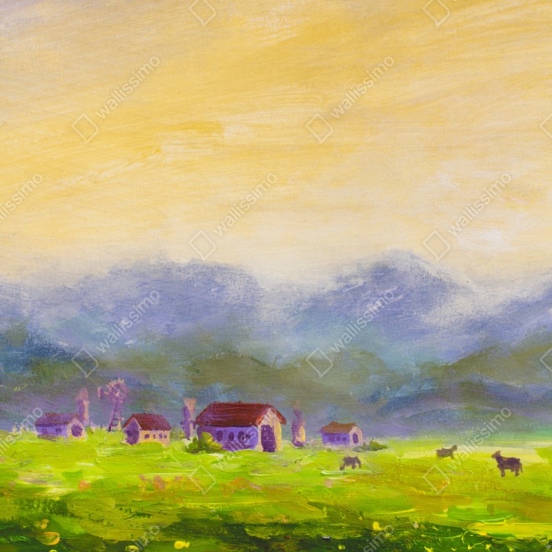 Naklejka na lodówkę świt nad letnią łąką – Wallissimo® Naklejka na lodówkę świt nad letnią łąką – Wallissimo®