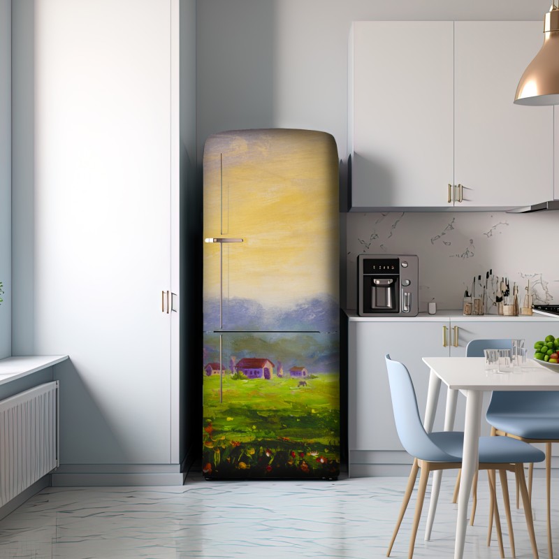 Naklejka na lodówkę świt nad letnią łąką – Wallissimo® Naklejka na lodówkę świt nad letnią łąką – Wallissimo®