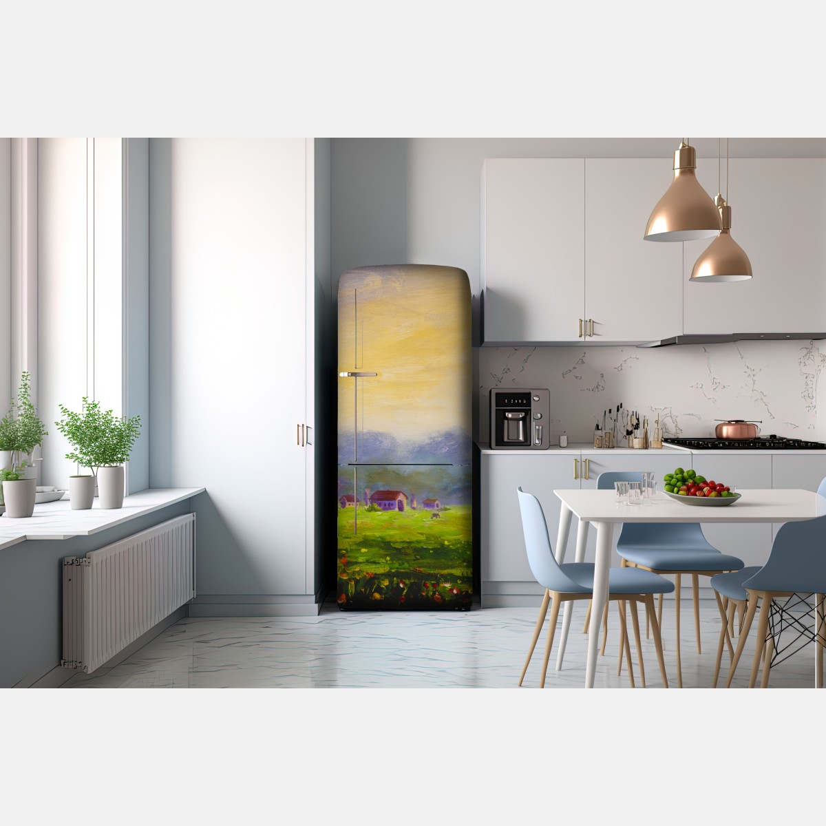 Naklejka na lodówkę świt nad letnią łąką – Wallissimo® Naklejka na lodówkę świt nad letnią łąką – Wallissimo®