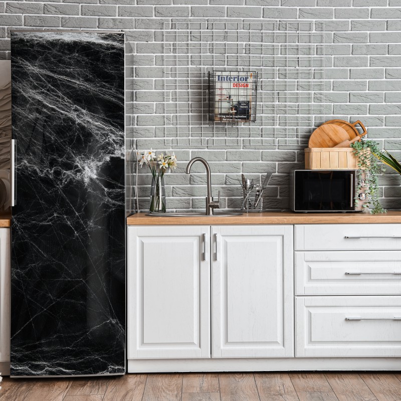 Naklejka na lodówkę turkusowo-złota abstrakcyjna marmurkowa faktura – Wallissimo®