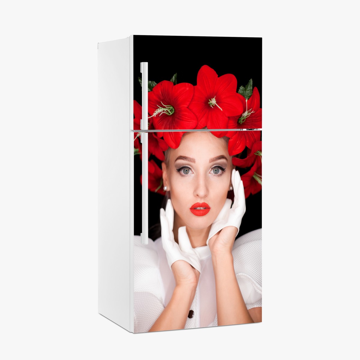 Fridge sticker elegant portrait with red floral crown – Wallissimo®