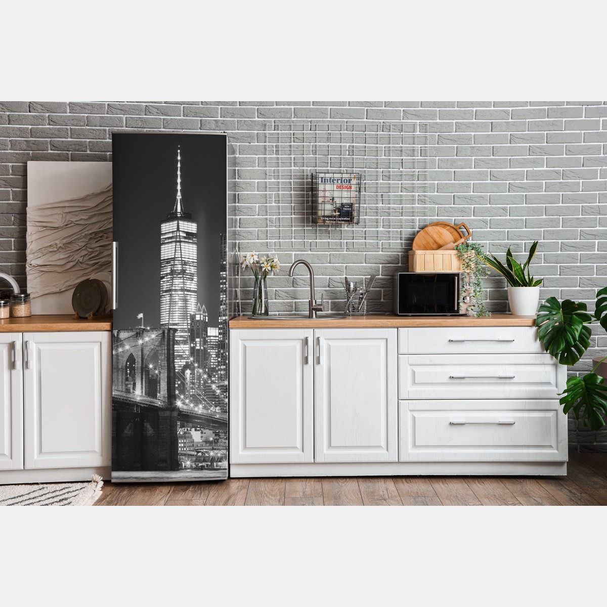 Naklejka na lodówkę most Brooklyński i panorama Manhattanu nocą – Wallissimo® Naklejka na lodówkę most Brooklyński i panorama Manhattanu nocą – Wallissimo®