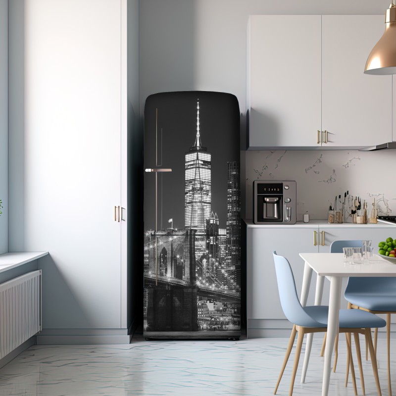 Naklejka na lodówkę most Brooklyński i panorama Manhattanu nocą – Wallissimo® Naklejka na lodówkę most Brooklyński i panorama Manhattanu nocą – Wallissimo®