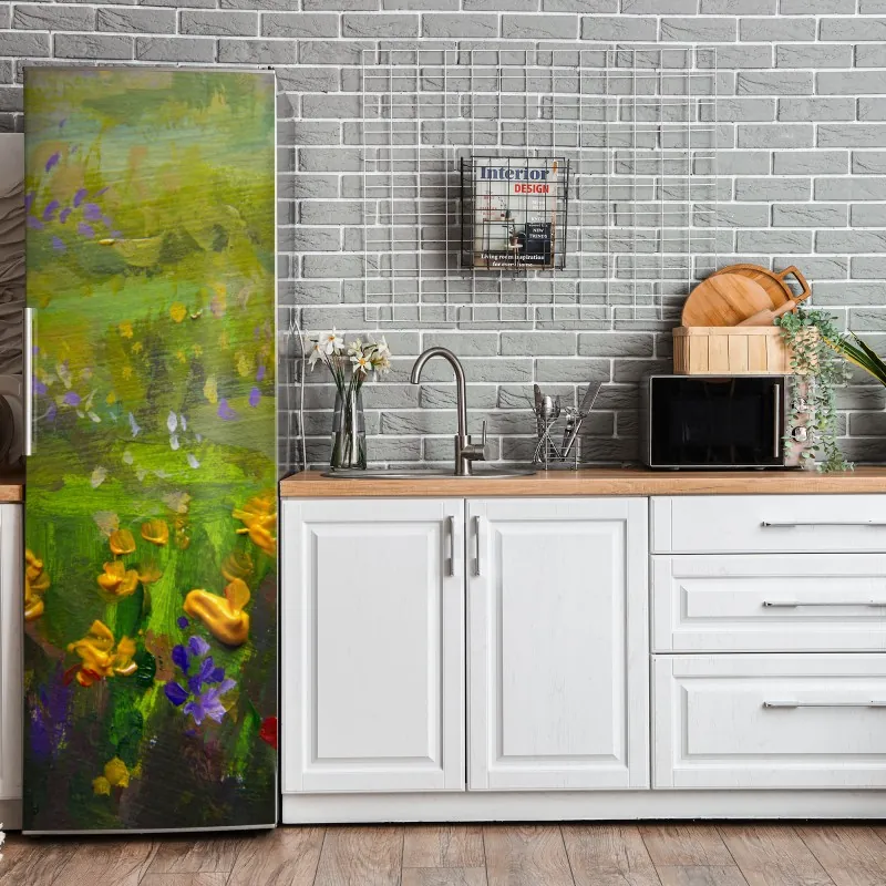 Naklejka na lodówkę eteryczna turkusowo-różowa marmurowa abstrakcja – Wallissimo®