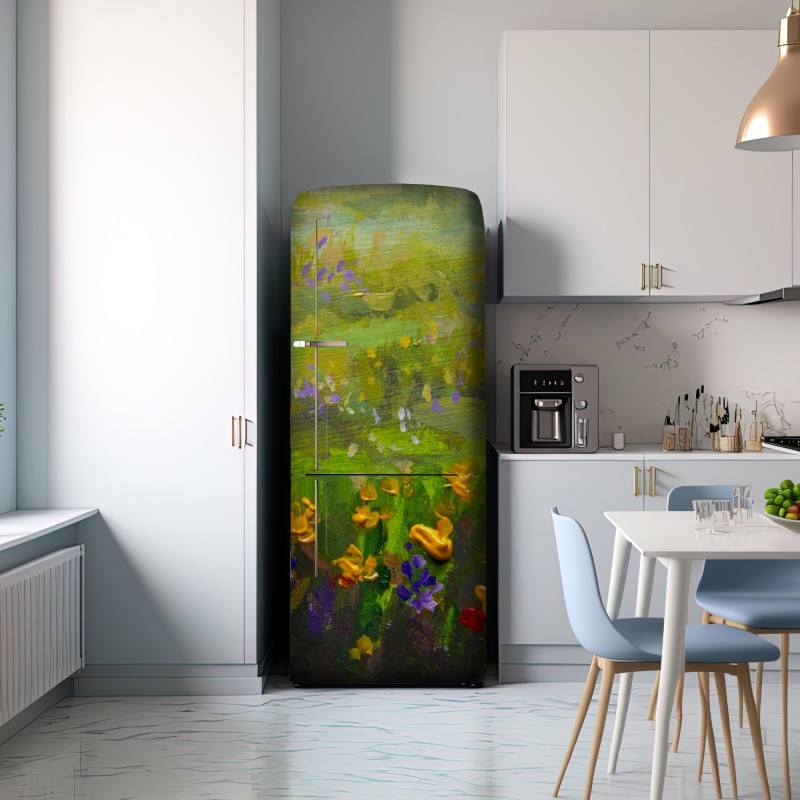 Naklejka na lodówkę żywa łąka obraz olejny zbliżenie – Wallissimo® Naklejka na lodówkę żywa łąka obraz olejny zbliżenie – Wallissimo®