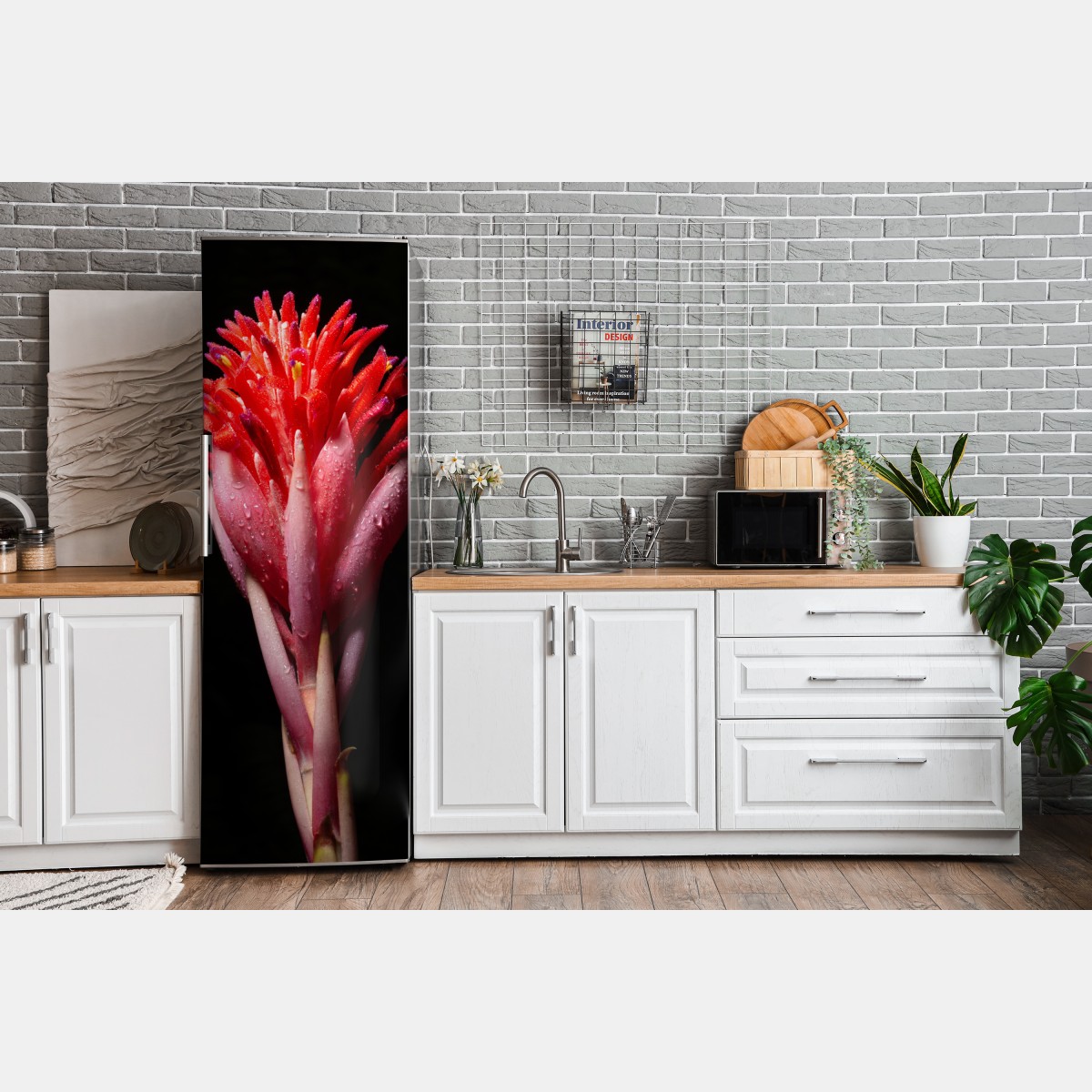 Naklejka na lodówkę intensywny różowy kwiat na czarnym tle – Wallissimo® Naklejka na lodówkę intensywny różowy kwiat na czarnym tle – Wallissimo®