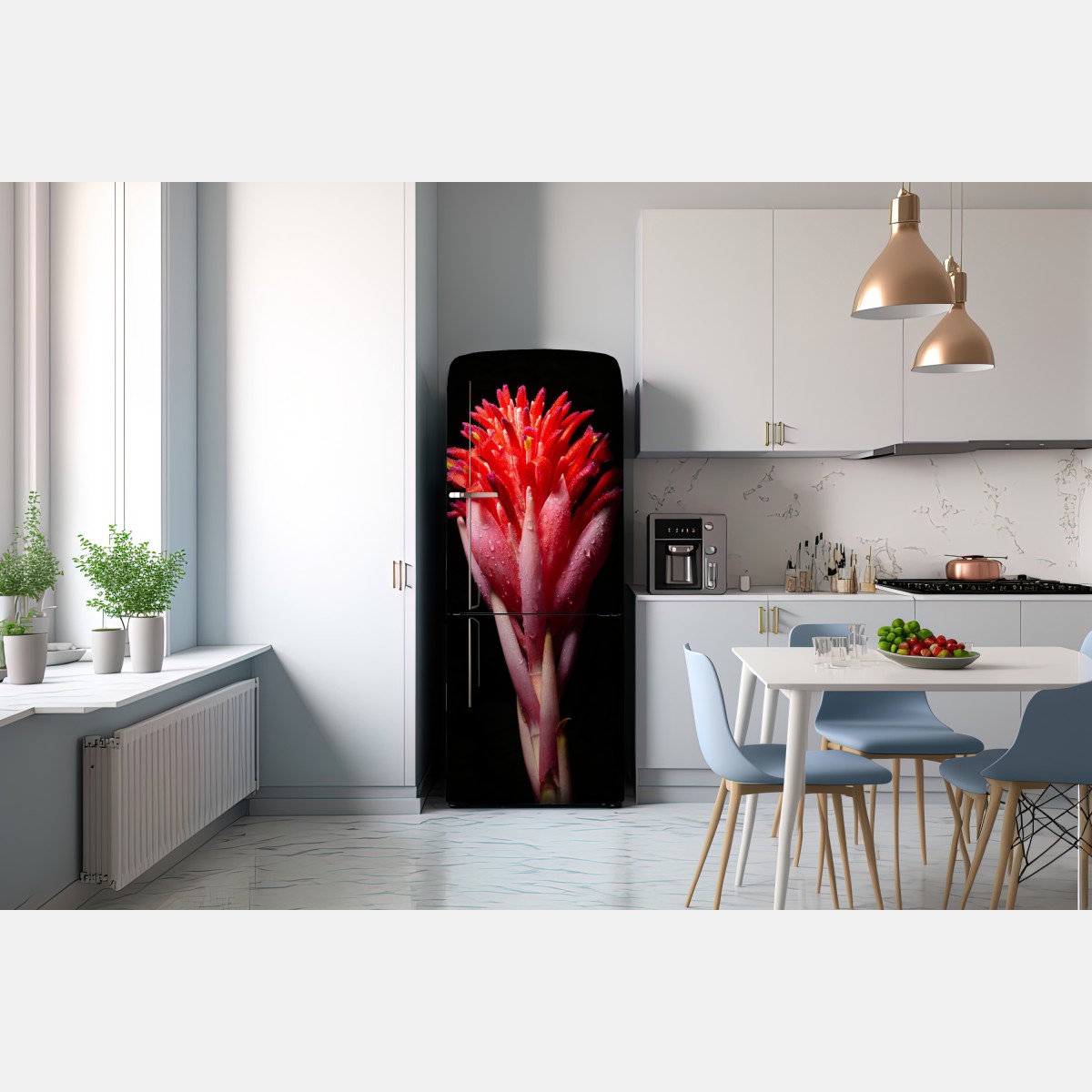 Naklejka na lodówkę intensywny różowy kwiat na czarnym tle – Wallissimo® Naklejka na lodówkę intensywny różowy kwiat na czarnym tle – Wallissimo®