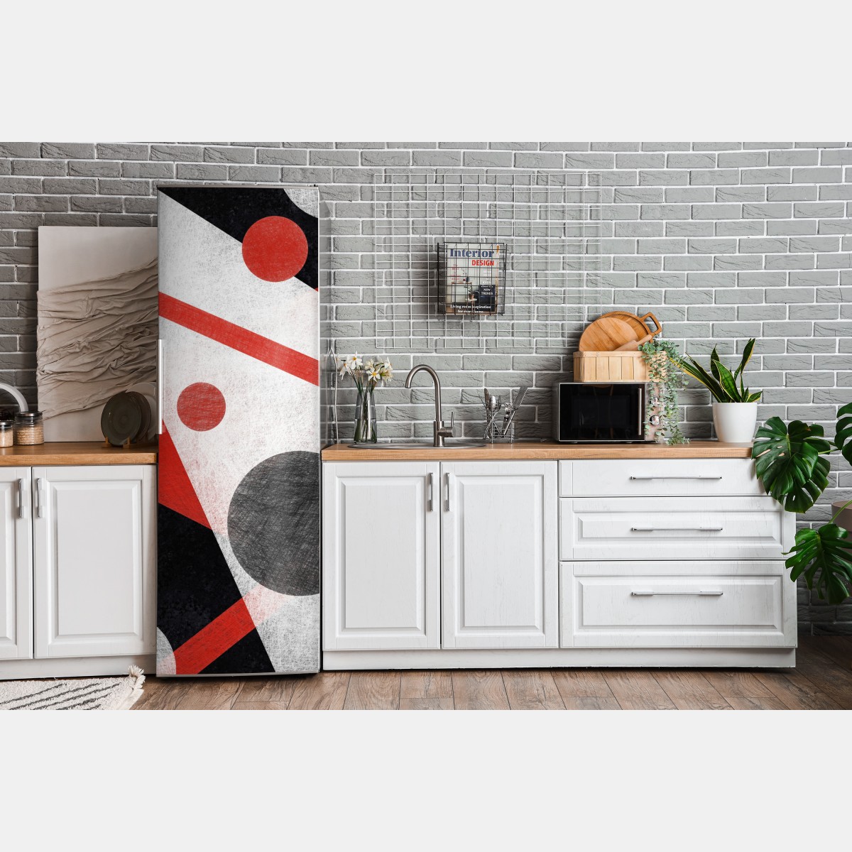 Naklejka na lodówkę geometryczna abstrakcja w czerwieni i czerni – Wallissimo® Naklejka na lodówkę geometryczna abstrakcja w czerwieni i czerni – Wallissimo®