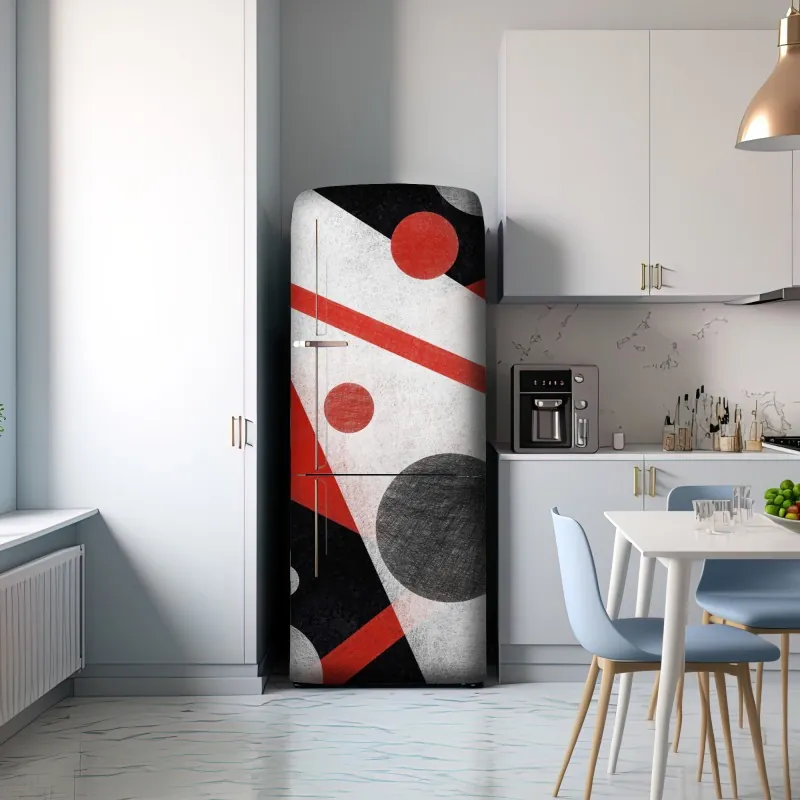 Naklejka na lodówkę geometryczna abstrakcja w czerwieni i czerni – Wallissimo® Naklejka na lodówkę geometryczna abstrakcja w czerwieni i czerni – Wallissimo®