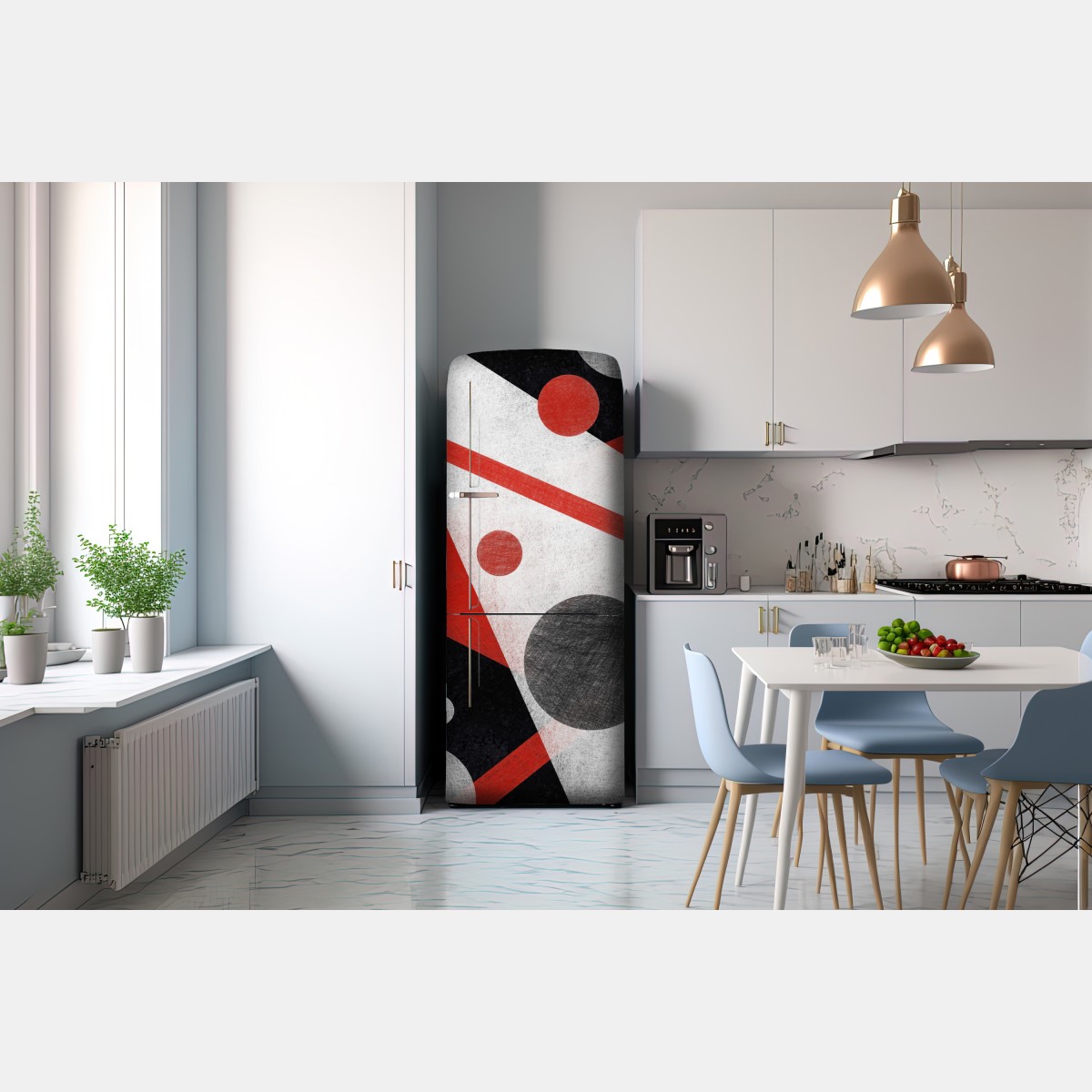 Naklejka na lodówkę geometryczna abstrakcja w czerwieni i czerni – Wallissimo® Naklejka na lodówkę geometryczna abstrakcja w czerwieni i czerni – Wallissimo®