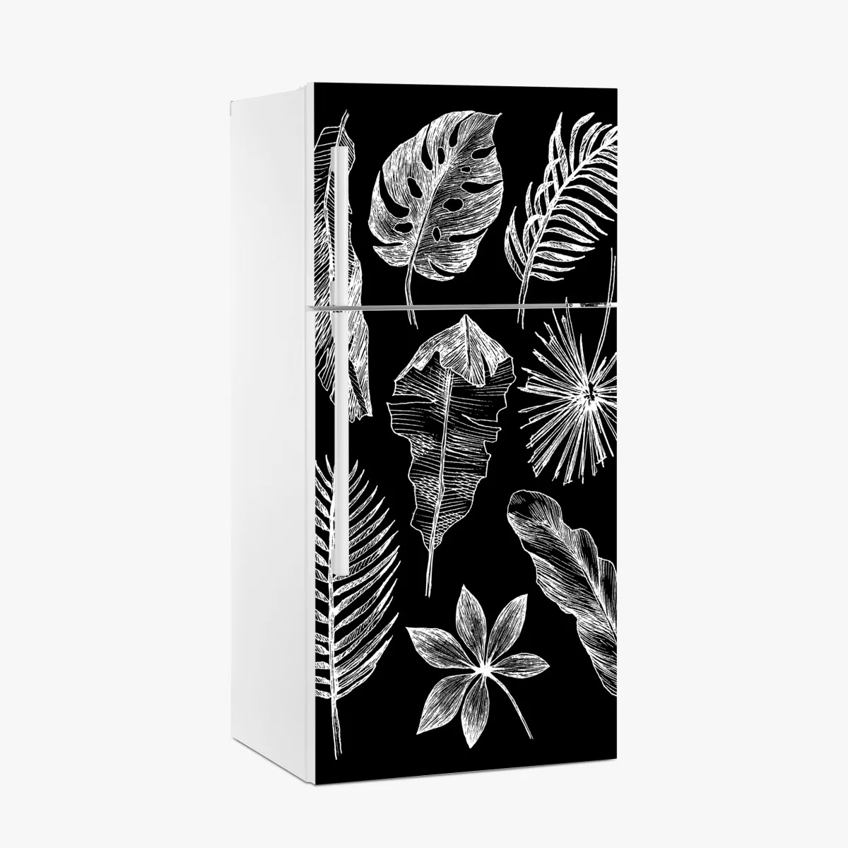 Naklejka na lodówkę monochromatyczna kompozycja liści – Wallissimo® Naklejka na lodówkę monochromatyczna kompozycja liści – Wallissimo®