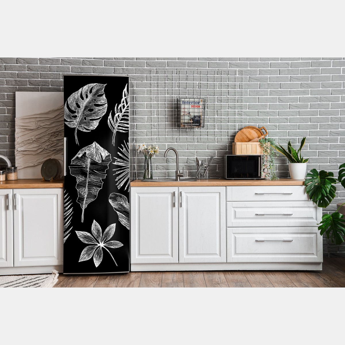 Naklejka na lodówkę monochromatyczna kompozycja liści – Wallissimo® Naklejka na lodówkę monochromatyczna kompozycja liści – Wallissimo®