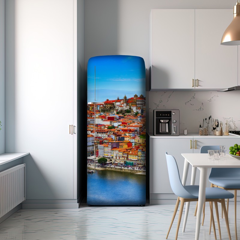 Naklejka na lodówkę Porto barwny widok nadbrzeża – Wallissimo® Naklejka na lodówkę Porto barwny widok nadbrzeża – Wallissimo®